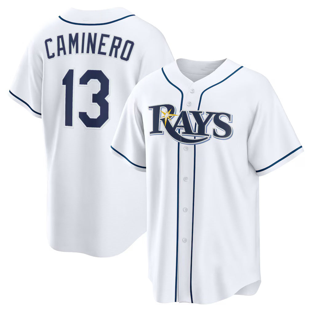 Usanow Tampa Bay Rays #13 Junior Caminero White  Home Replica Jersey