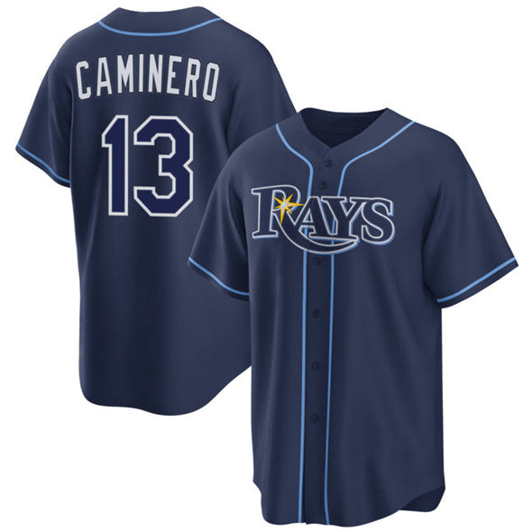 Usanow Tampa Bay Rays #13 Junior Caminero Navy  Cool Base Stitched Jersey