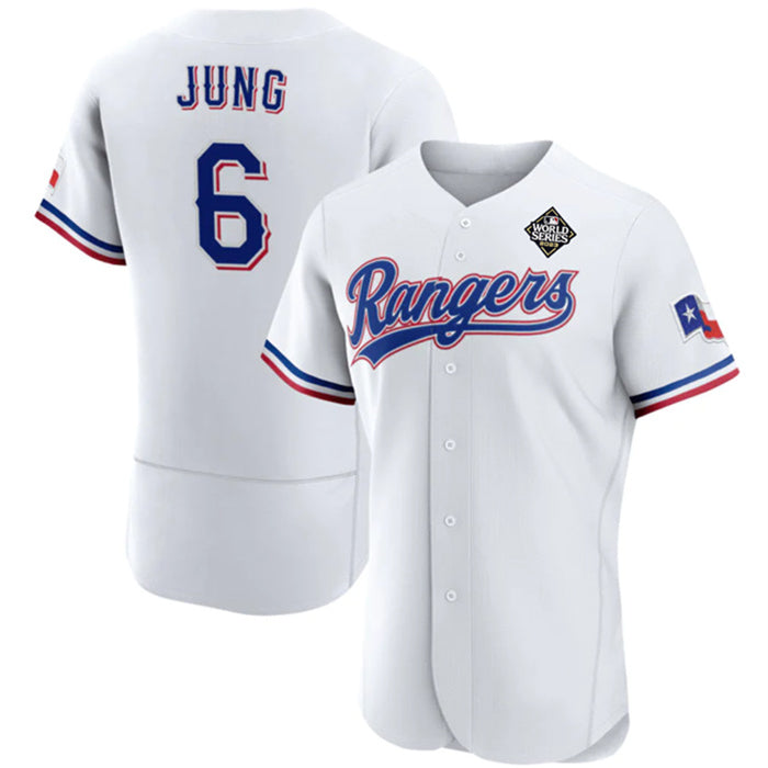 Usanow Texas Rangers #6 Josh Jung White  2023 World Series Flex Base Stitched Jersey