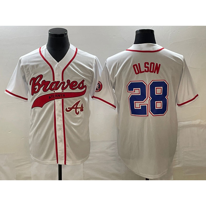 Usanow Atlanta Braves #28 Matt Olson White  Cool Base With Patch Stitched Jersey