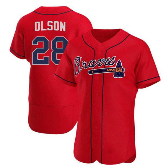 Usanow Atlanta Braves #28 Matt Olson Red  Flex Base Stitched Jersey
